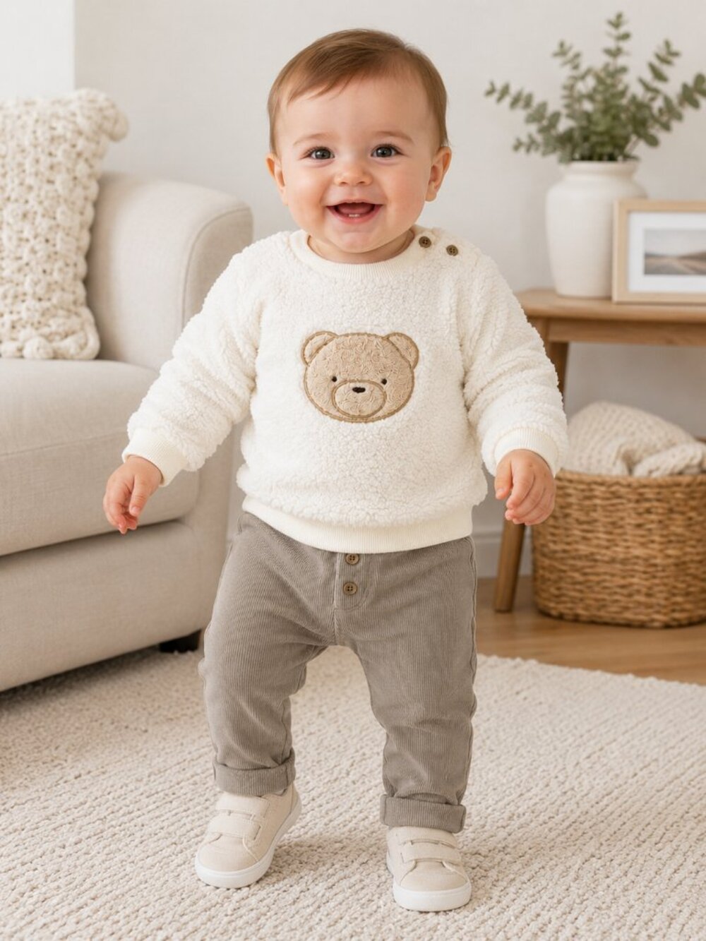 NWT Cloud Island Baby Boys 2 Piece Set Cozy Fleece Bear Top & Ribbed Pants
